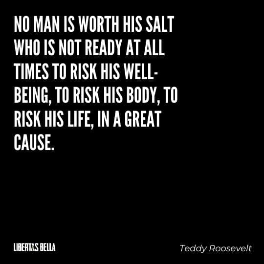 Teddy Roosevelt Quotes - “No man is worth his salt who is not ready at all times to risk his well-being, to risk his body, to risk his life, in a great cause.”