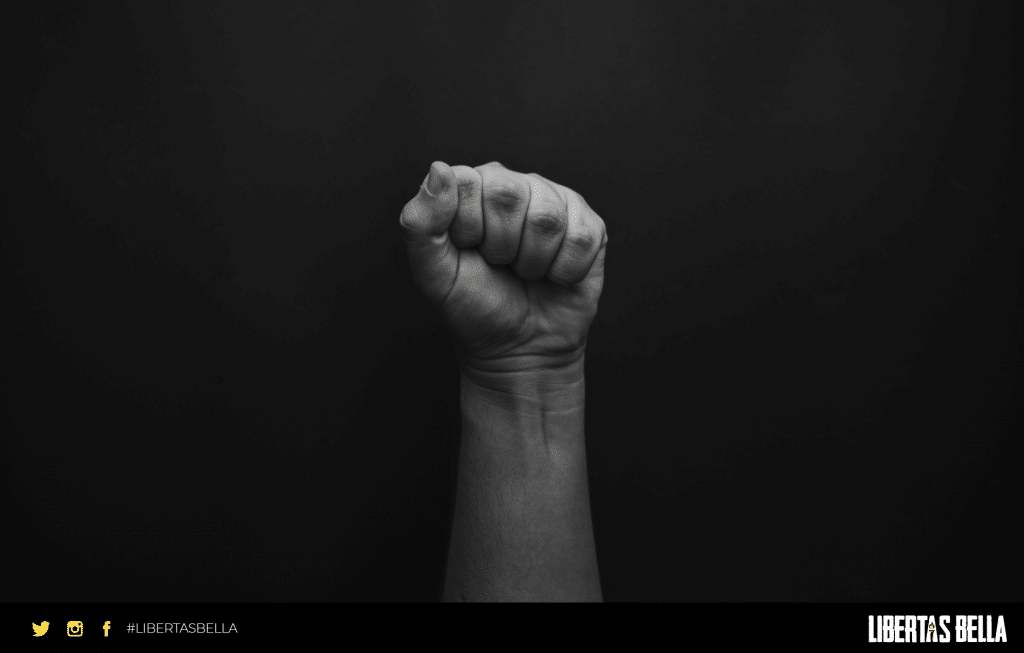 Civil disobedience quotes - grayscale version of a raised fist.