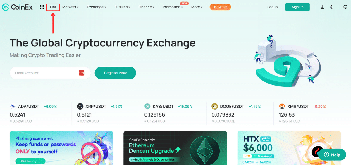 Login to CoinEx and click the fiat button